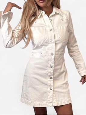 Zara Ivory Button-Front Denim Dress size small